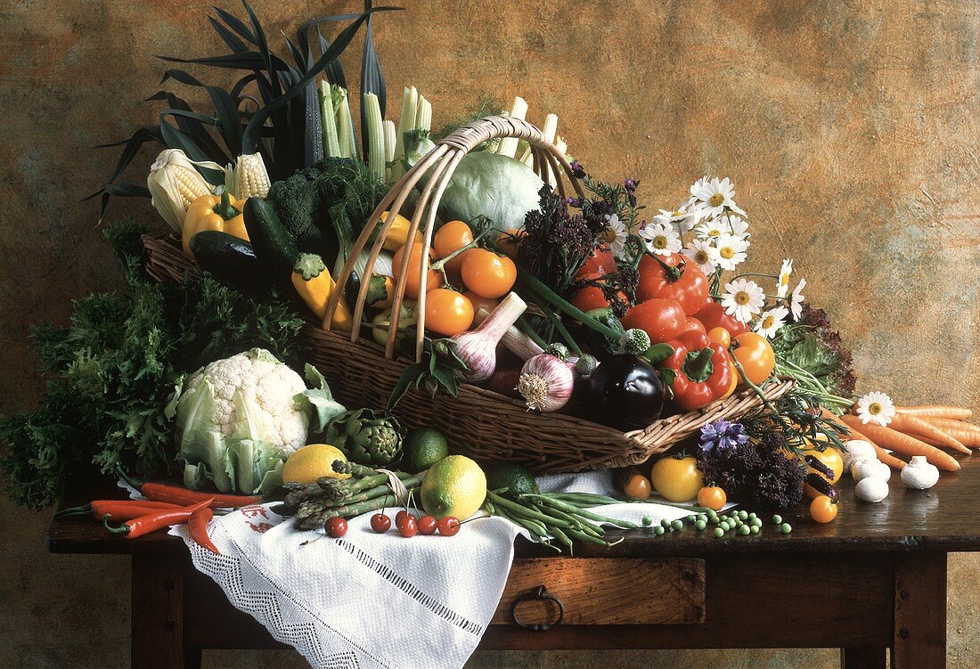 Basket Full of Assorted Vegetables