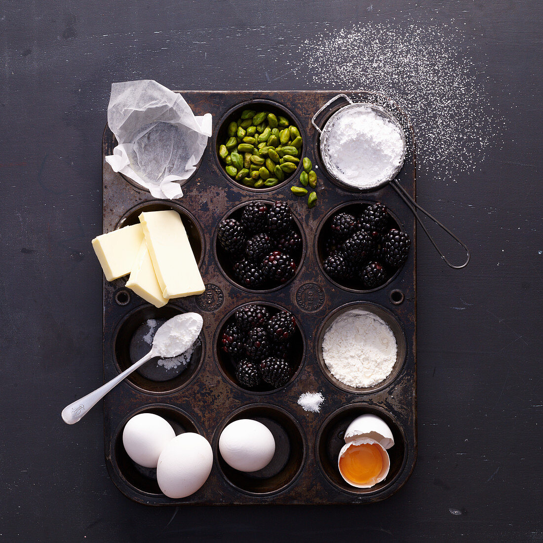 Ingredients for blackberry cupcakes