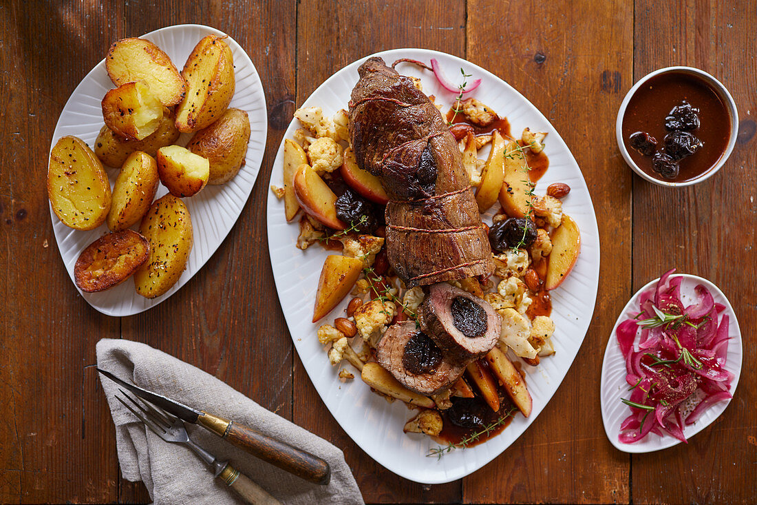 Rolled pork roast with plum filling