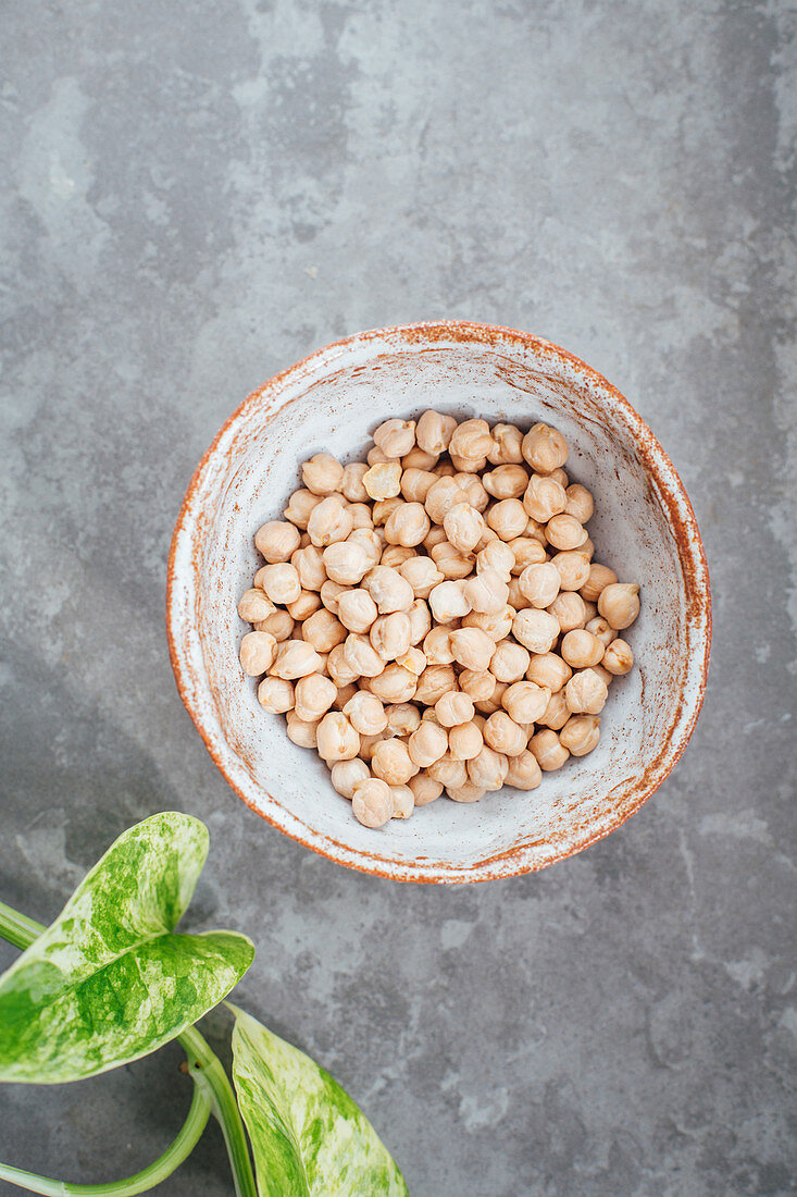 Chickpeas in a handmade clay bowl