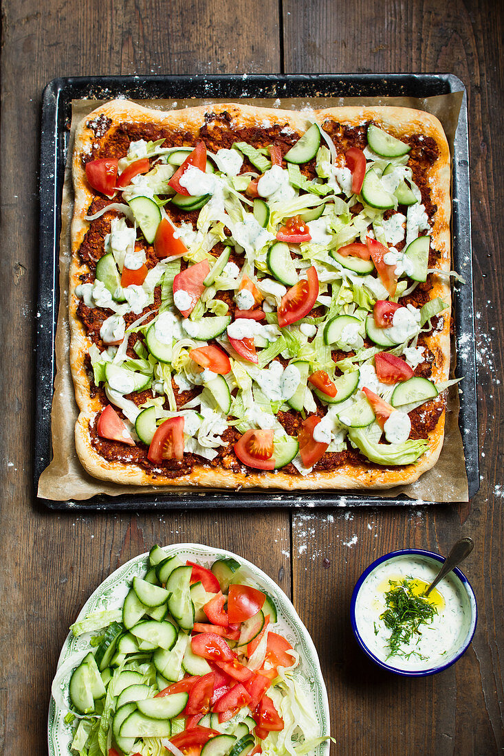 Turkish pizza with salad (vegan)