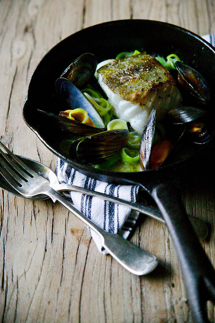 Pan Fried Cod with Mussels