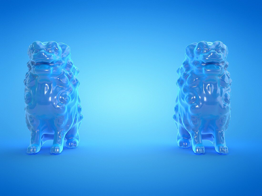 Two lion statues, illustration