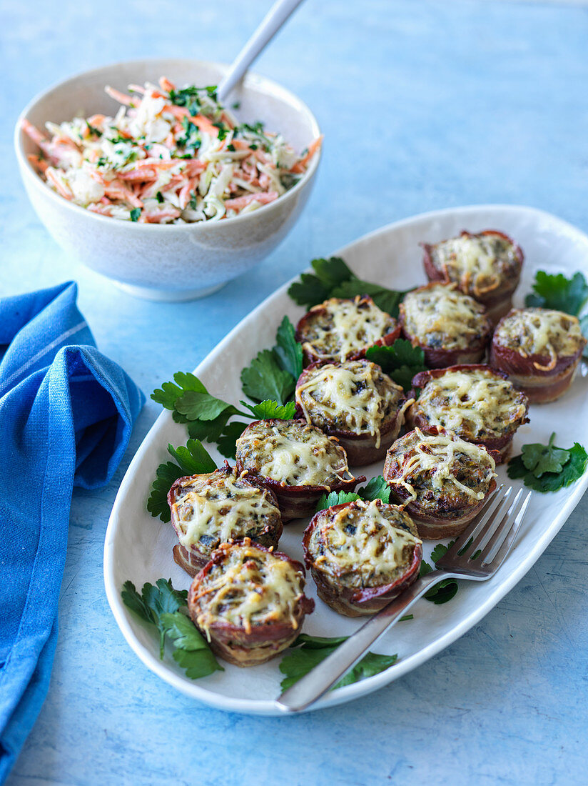 Mini meatballs wrapped in bacon