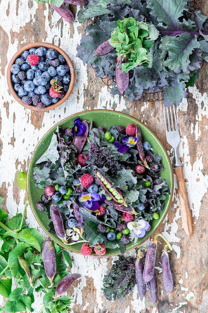 Summer berry purple kale salad