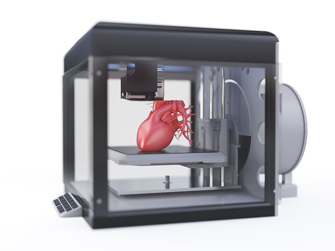 3d printer printing a heart, illustration