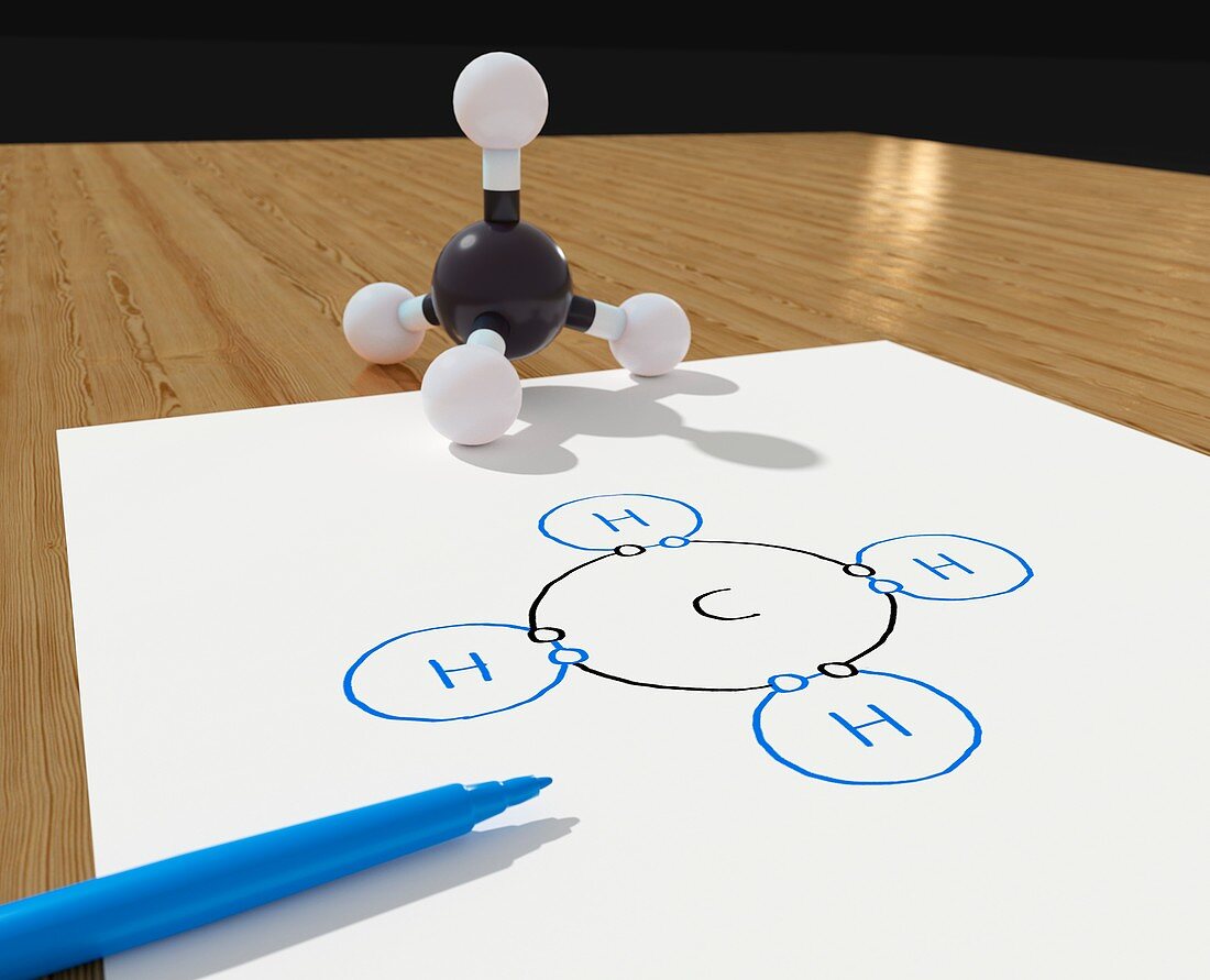 Model of methane molecule, illustration.