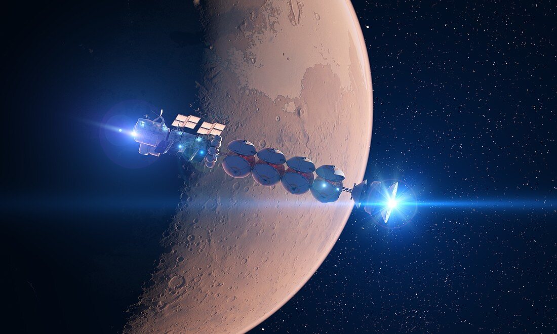 Spaceship traveling to Mars, illustration
