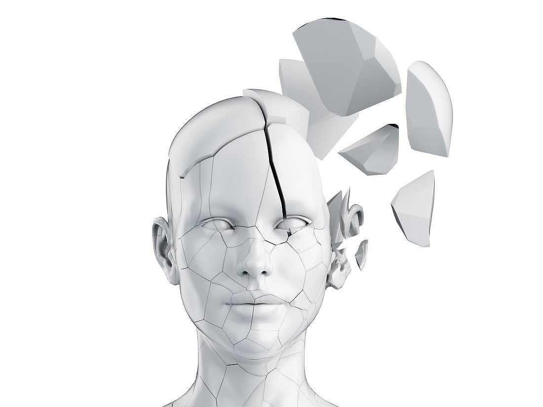 Broken female head, illustration