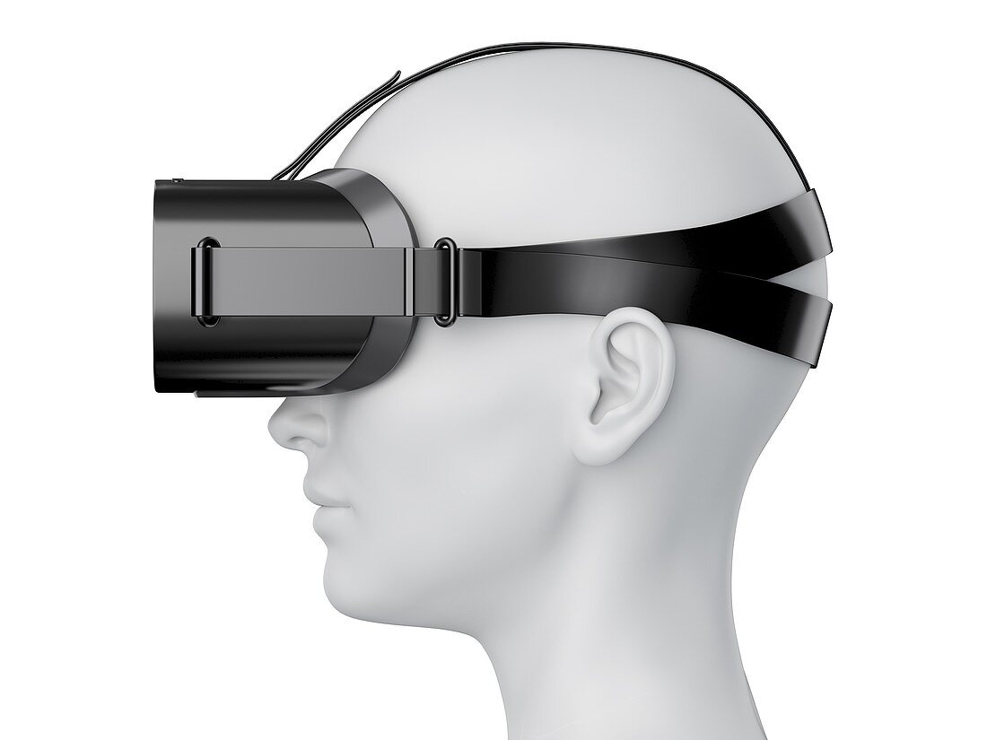 Woman wearing a VR headset, illustration