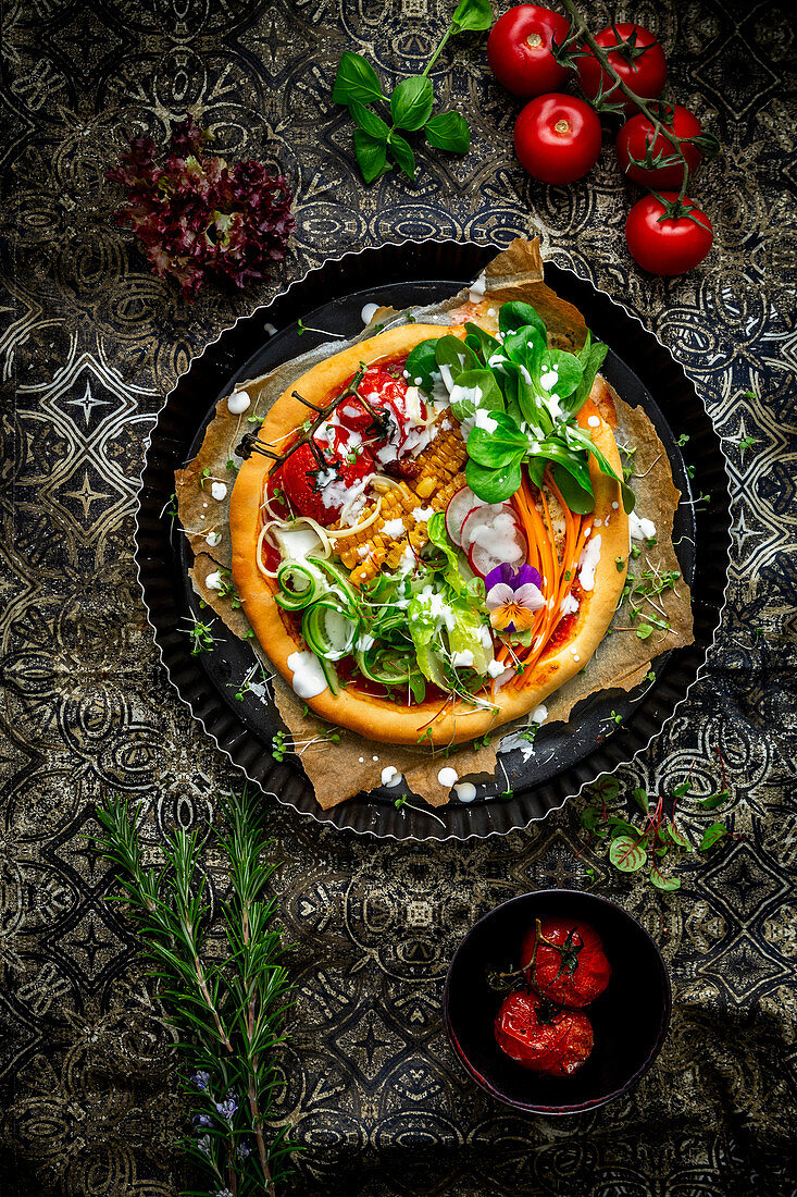 Pizza with a salad