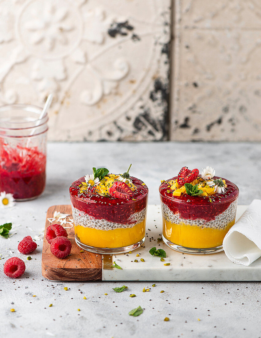 Chia pudding with fruit sauce