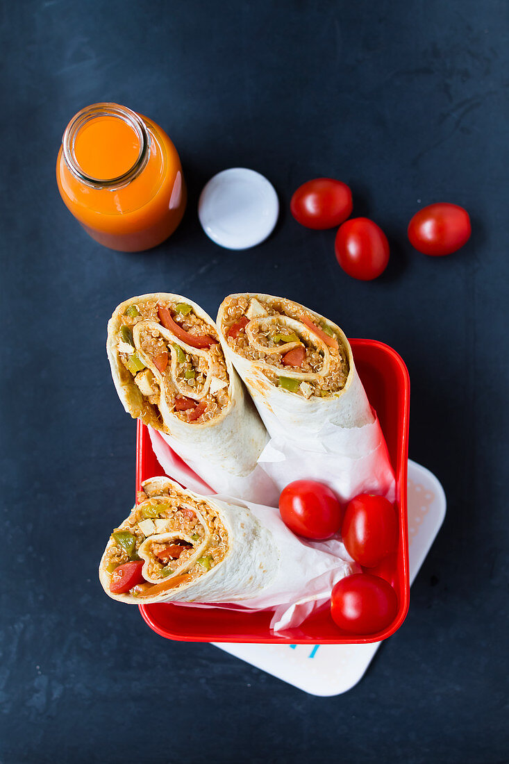 Vegan wraps with quinoa and vegetable filling