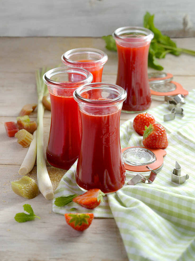 Rhubarb and strawberry syrup
