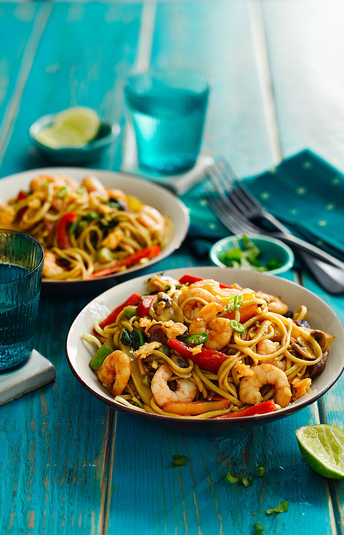 Malaysian prawn with chilli and fried noodles