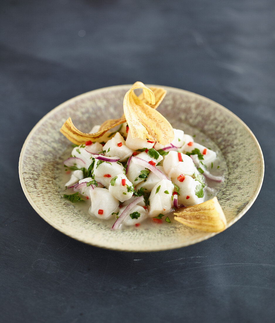 Ceviche with red onions