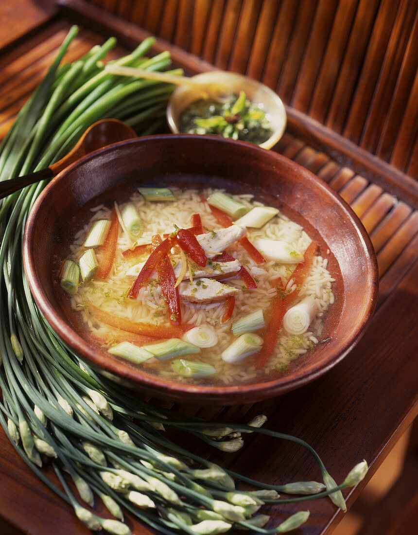 Nudelsuppe aus Bali mit Schnittknoblauch