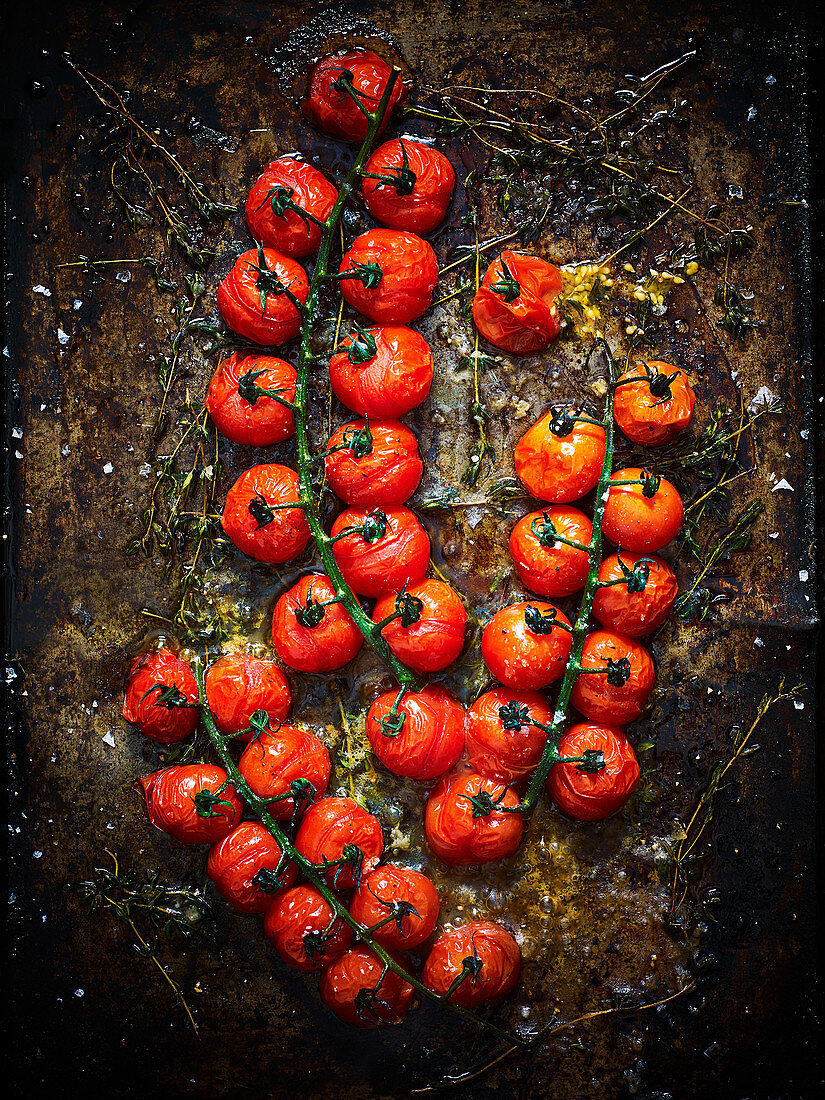 Roasted tomatoes on the vine