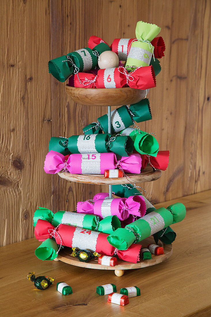 Handmade Advent calendar of paper crackers