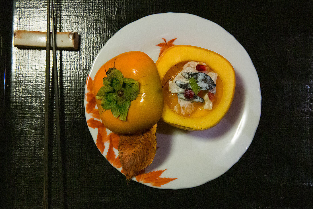 Japanese dessert of stuffed persimmon