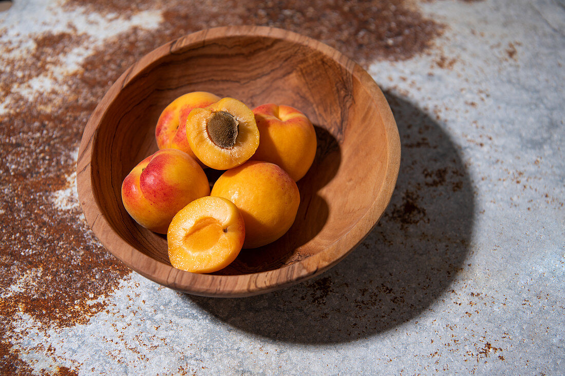 Apricots In Wooden Bowl