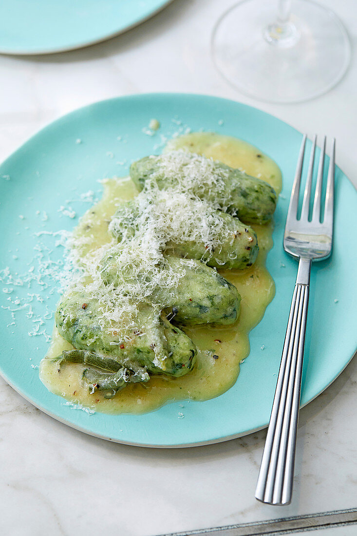Ricotta and herb gnudi with sage and brown butter