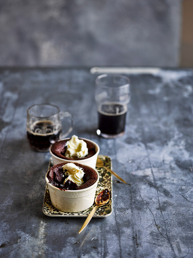 Chocolate stout puddings with Guinness