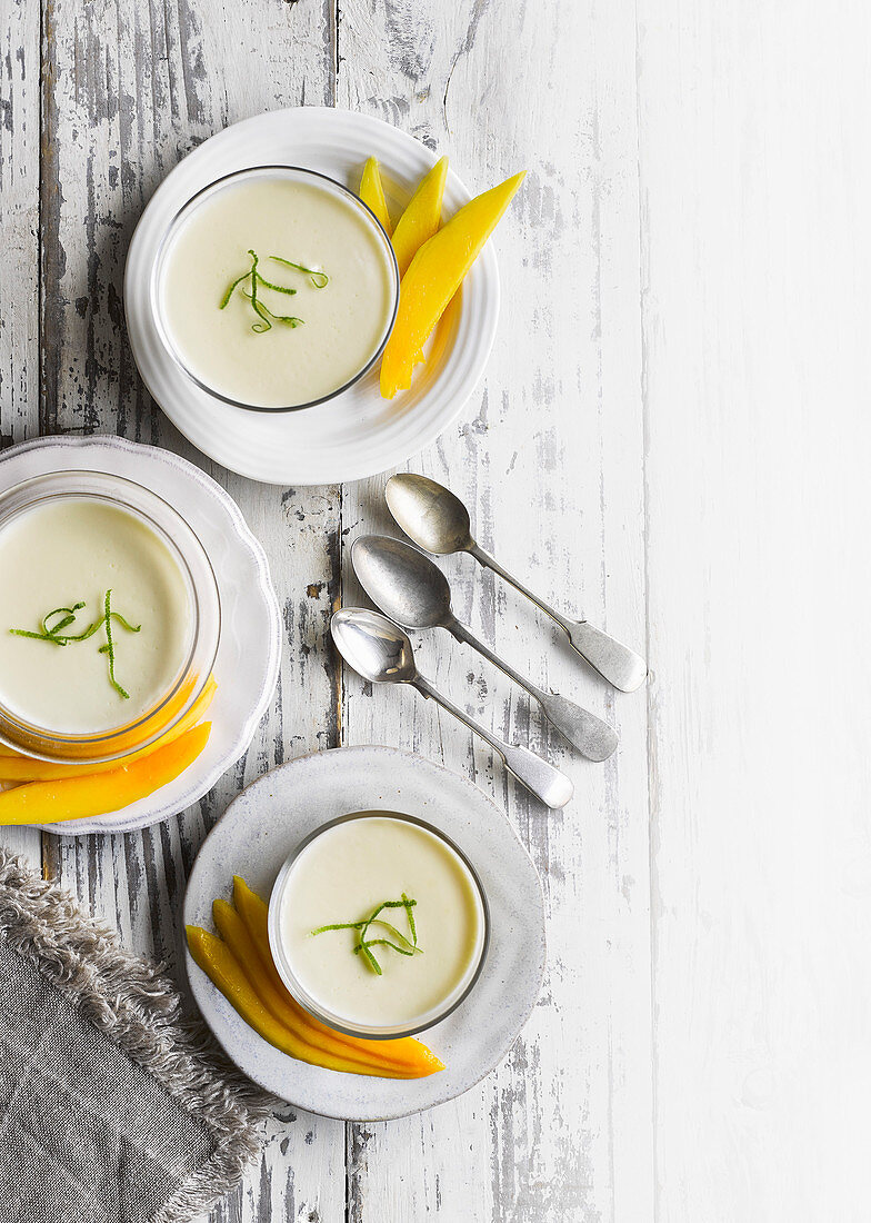 Coconut cream soup with mango and lime