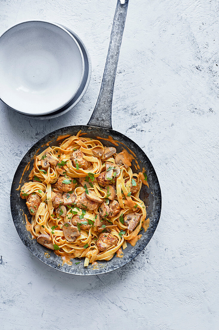 Speedy sausage stroganoff tagliatelle