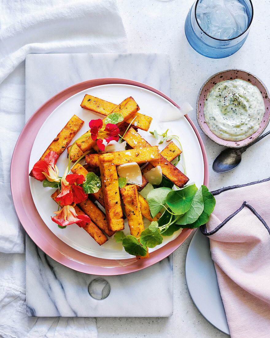 Polenta chips with nasturtium aioli