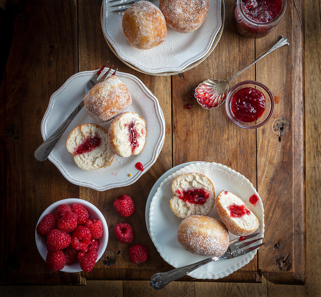 Raspberry jam filled donuts