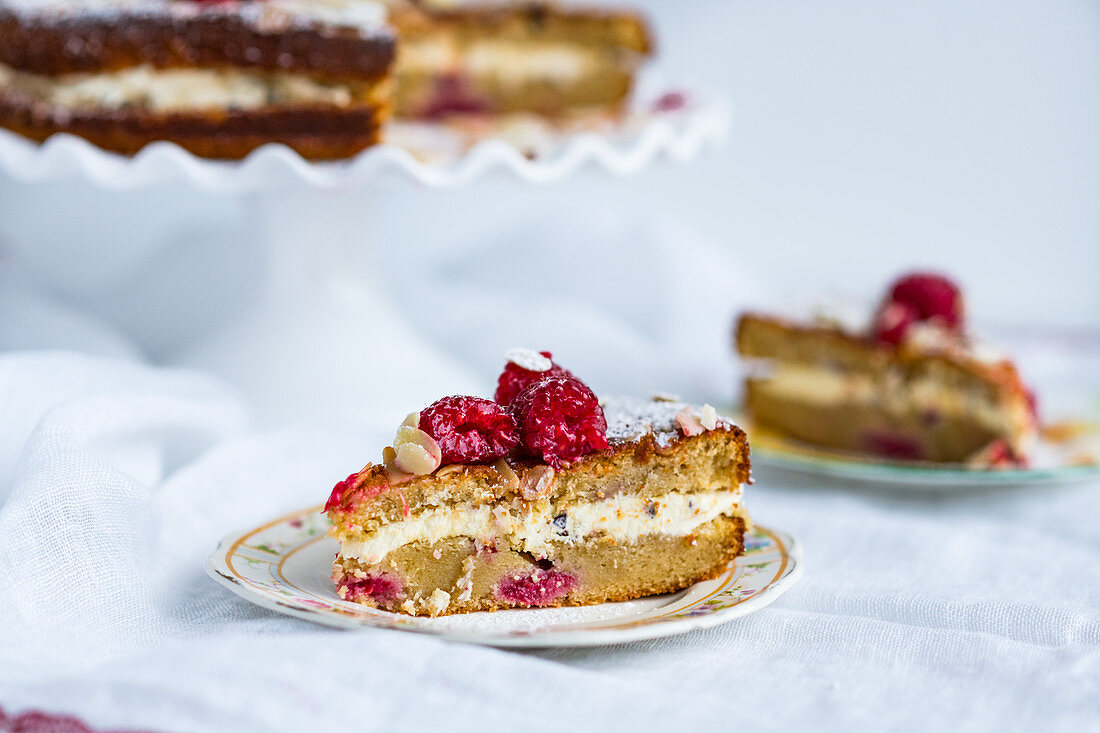 Raspberry Yoghurt Cake with Almond Flakes