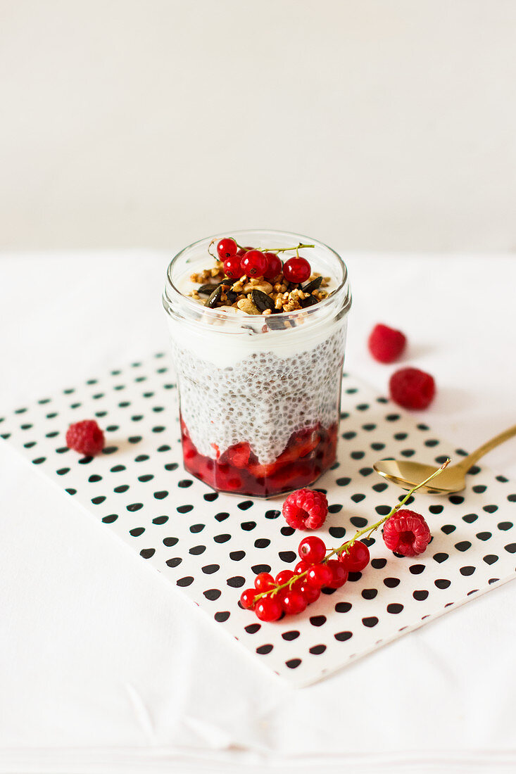 Chia pudding with fresh berries and granola