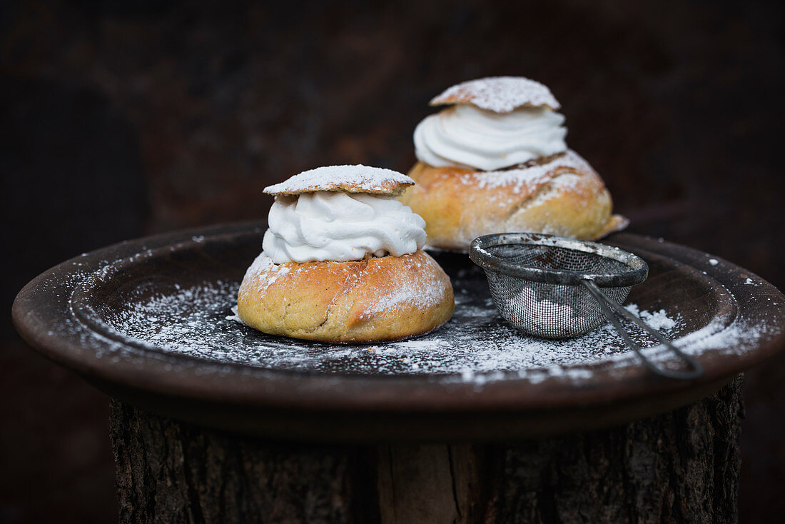 Semlor (yeast dough pastries filled with almonds and whipped soya cream, Sweden)