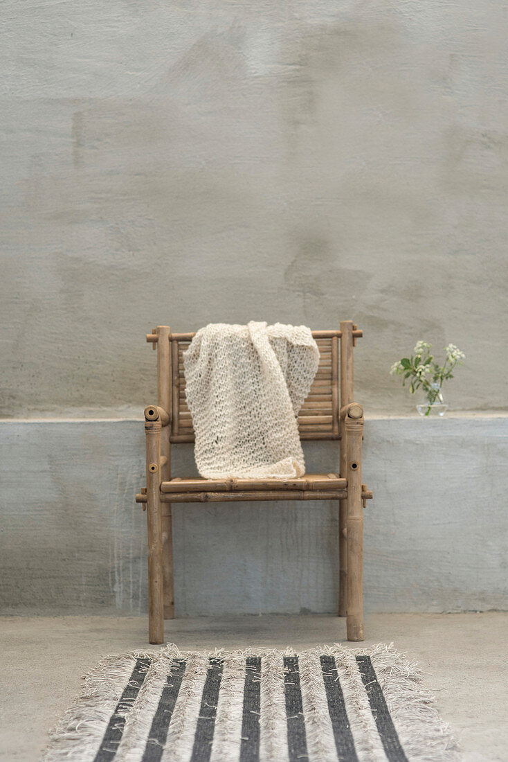 Knitted cloth on bamboo chair