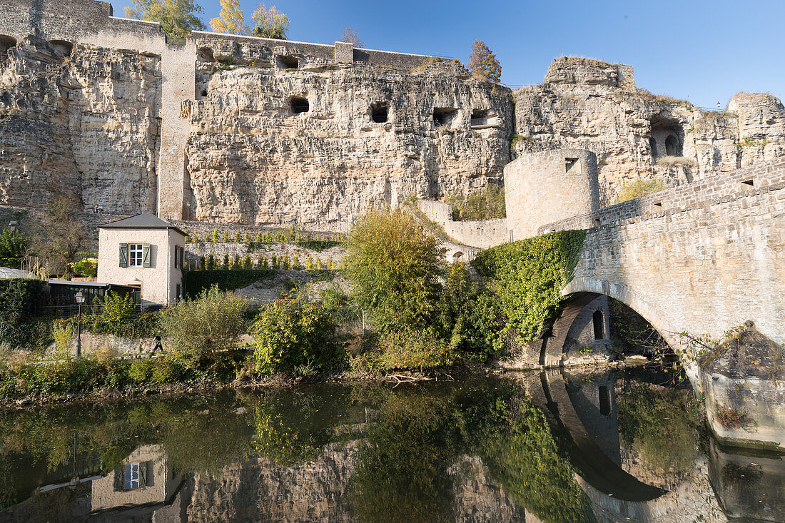 The Alzette river with the casemates (Casemates du Bock), Grund, Luxembourg