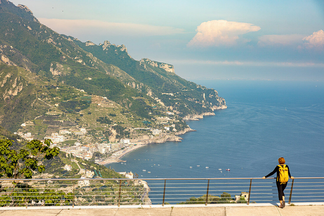 A view of Minori from the Oscar-Niemeyer Auditorium, Ravello, Campania, Italy