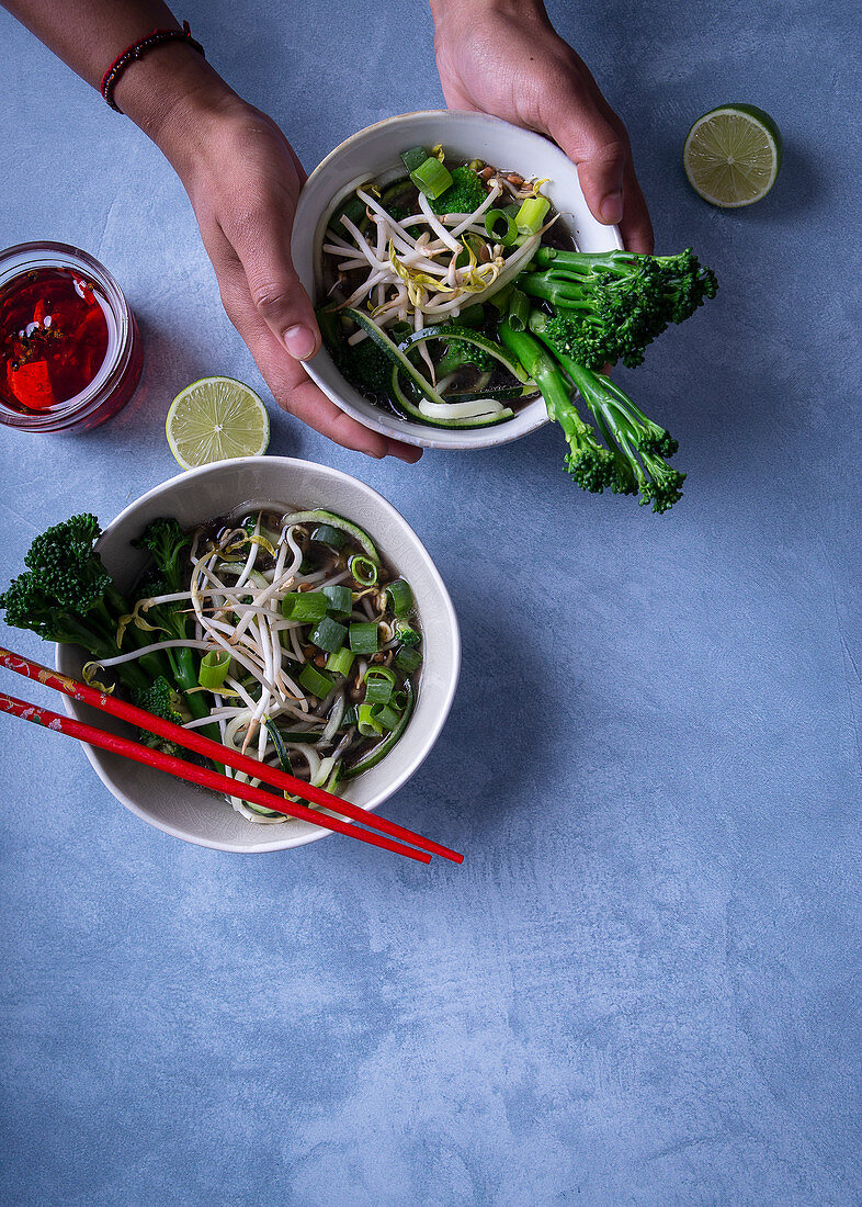 One-pot broccoli pho with chilli oil