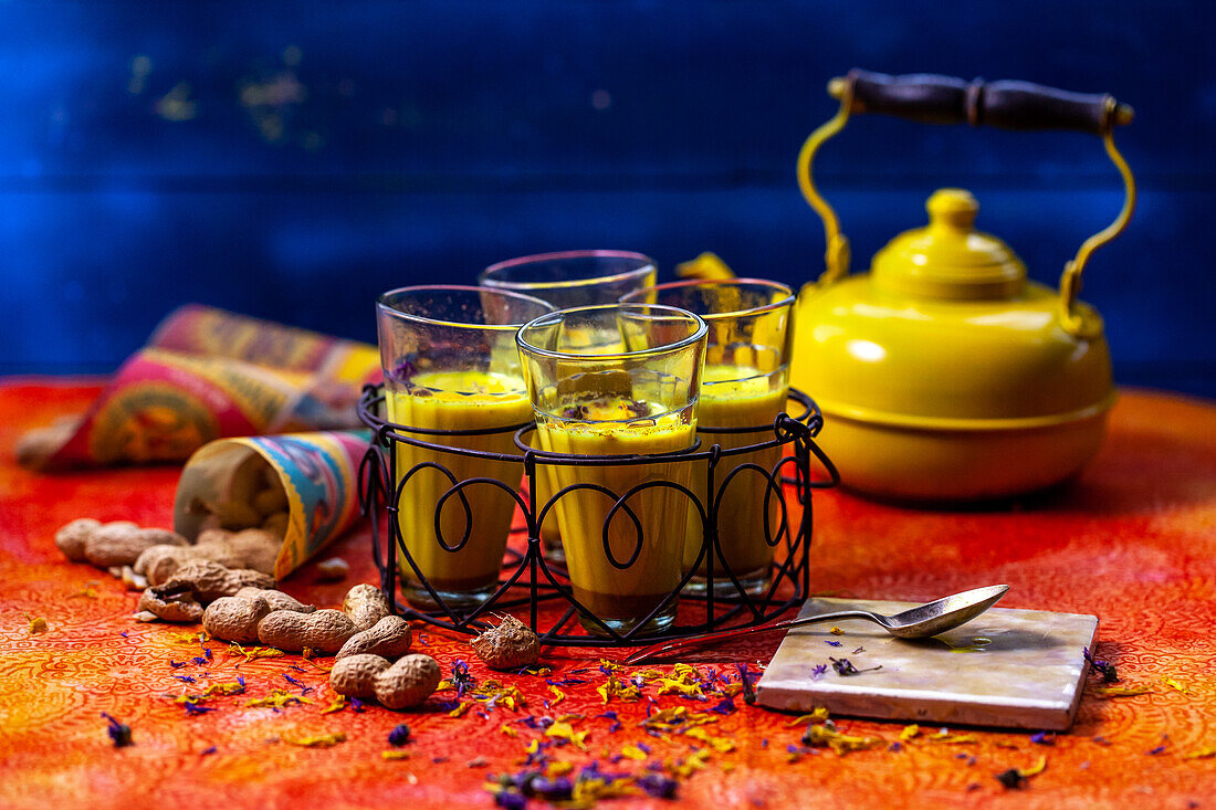 Turmeric latte and peanuts (India)