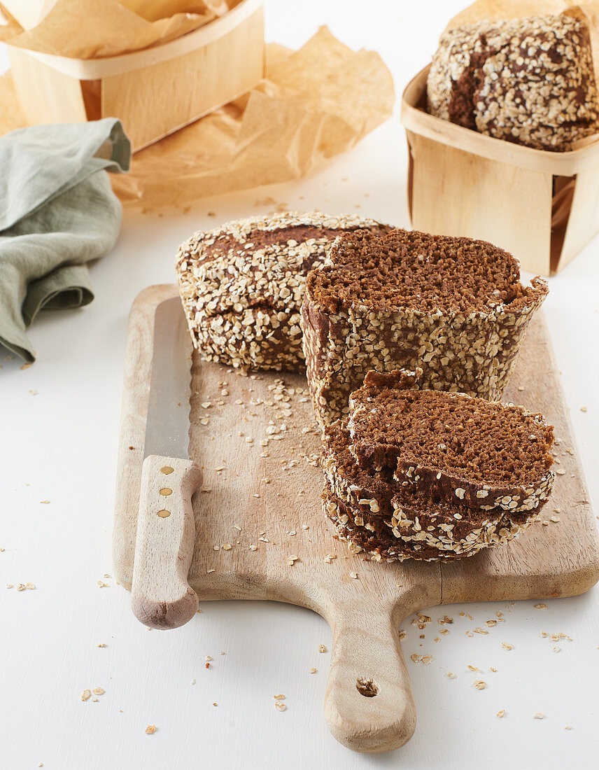 Homemade brown bread with oat flakes