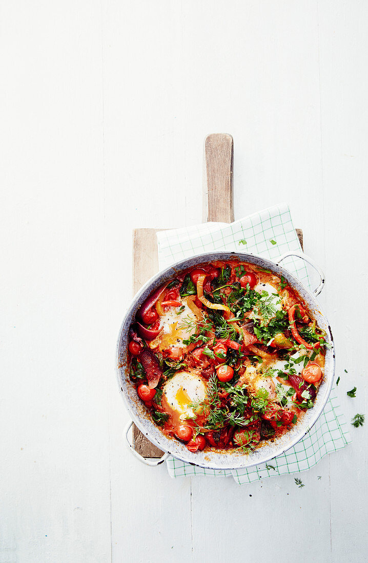 Shakshuka (poached eggs in tomato sauce, North Africa)