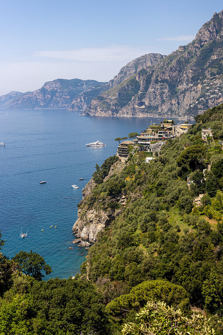 A view of the San Pietro Hotel seen from the main road, Amalfi Coast, Campania, Italy