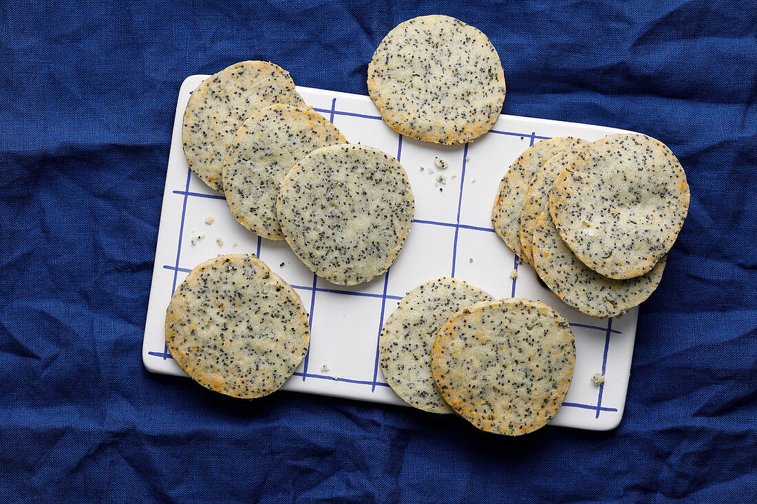 Rosemary and poppyseed crackers with alpine cheese