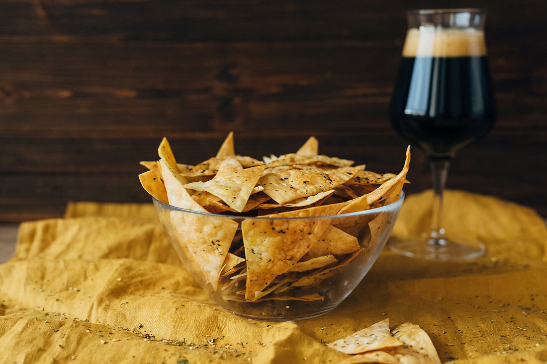 Nachos in a glass bowl