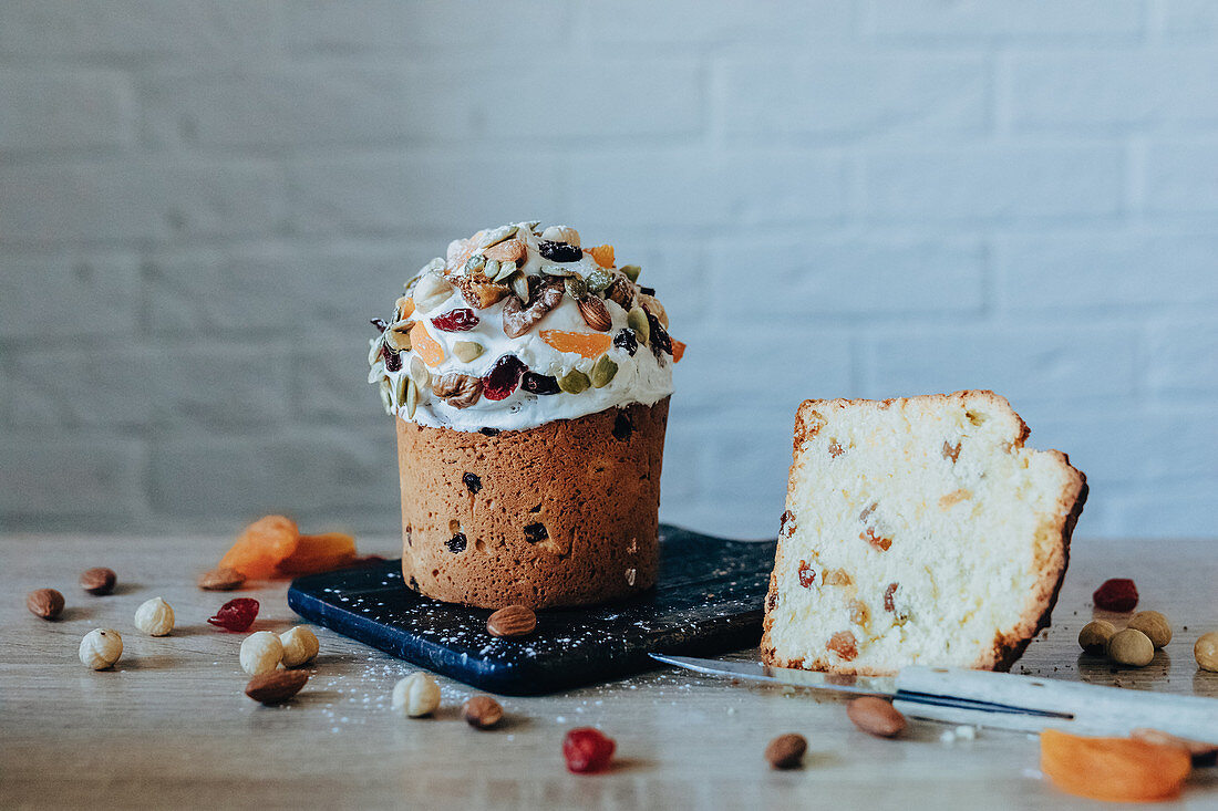 A mini panettone with seeded frosting