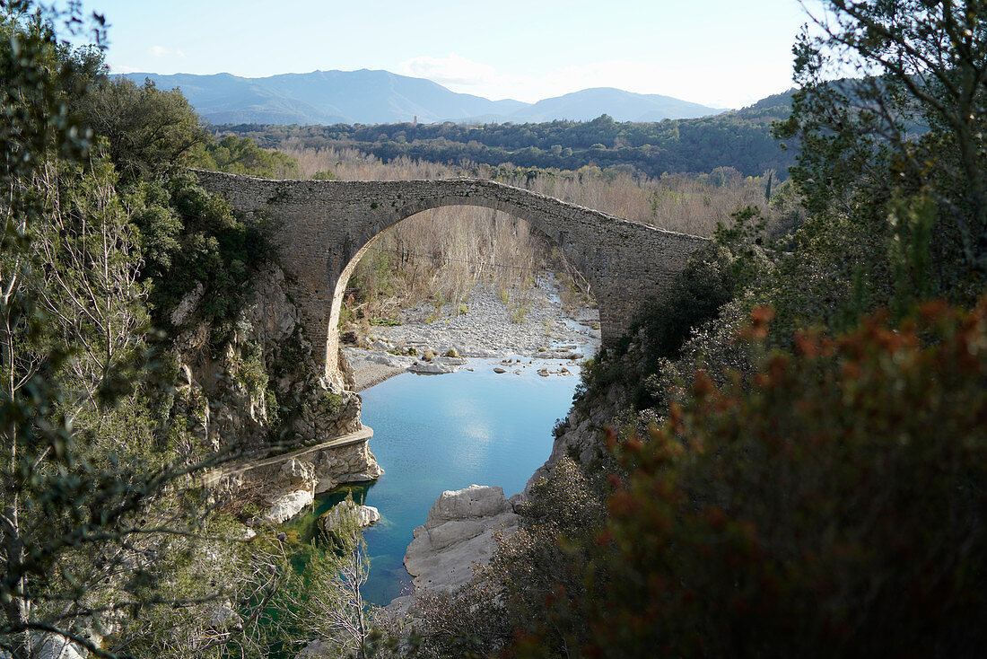A medieval bridge in the province of Girona, Catalonia, Spain
