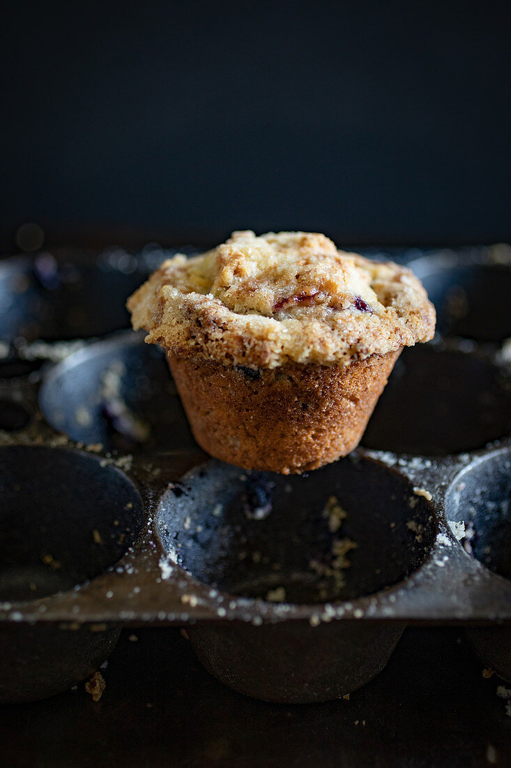 A muffin on a muffin tray