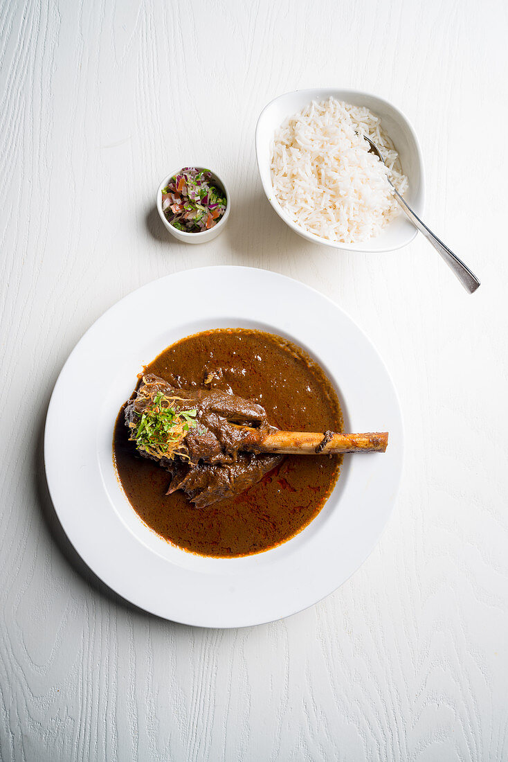 Venison Shank Bhuna with Rice and Kachumber Salad (India)