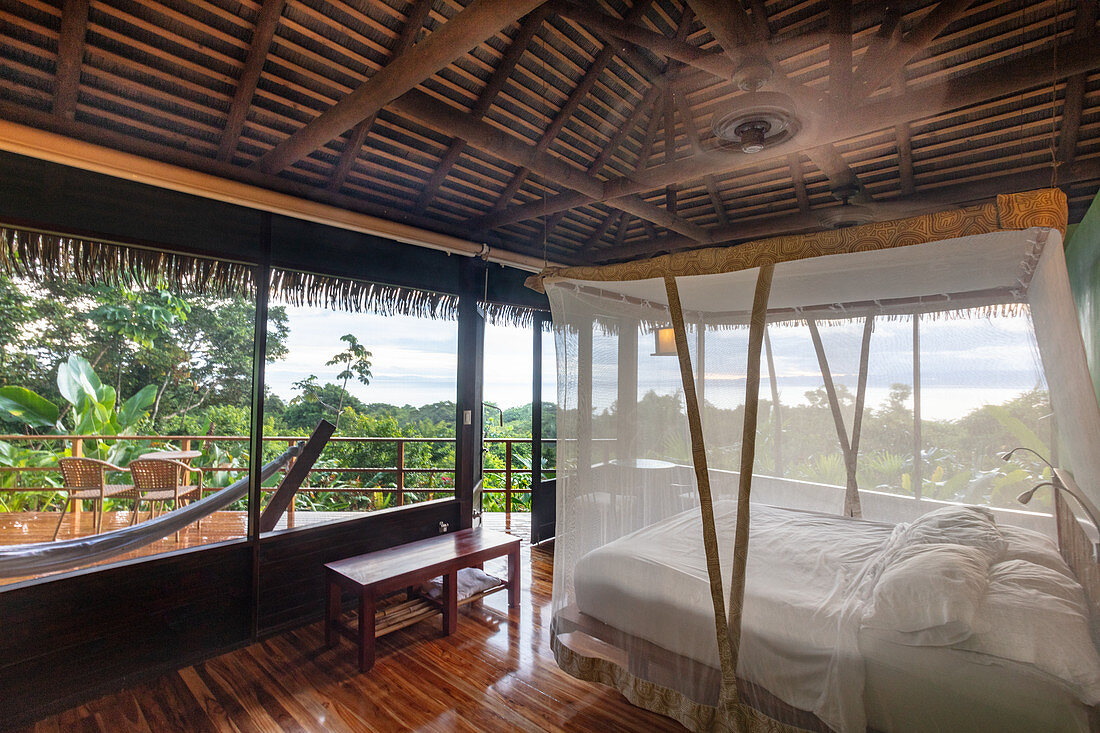 A bedroom in the Lapas Rojas Eco Lodge on the Osa peninsula, Costa Rica, Central America