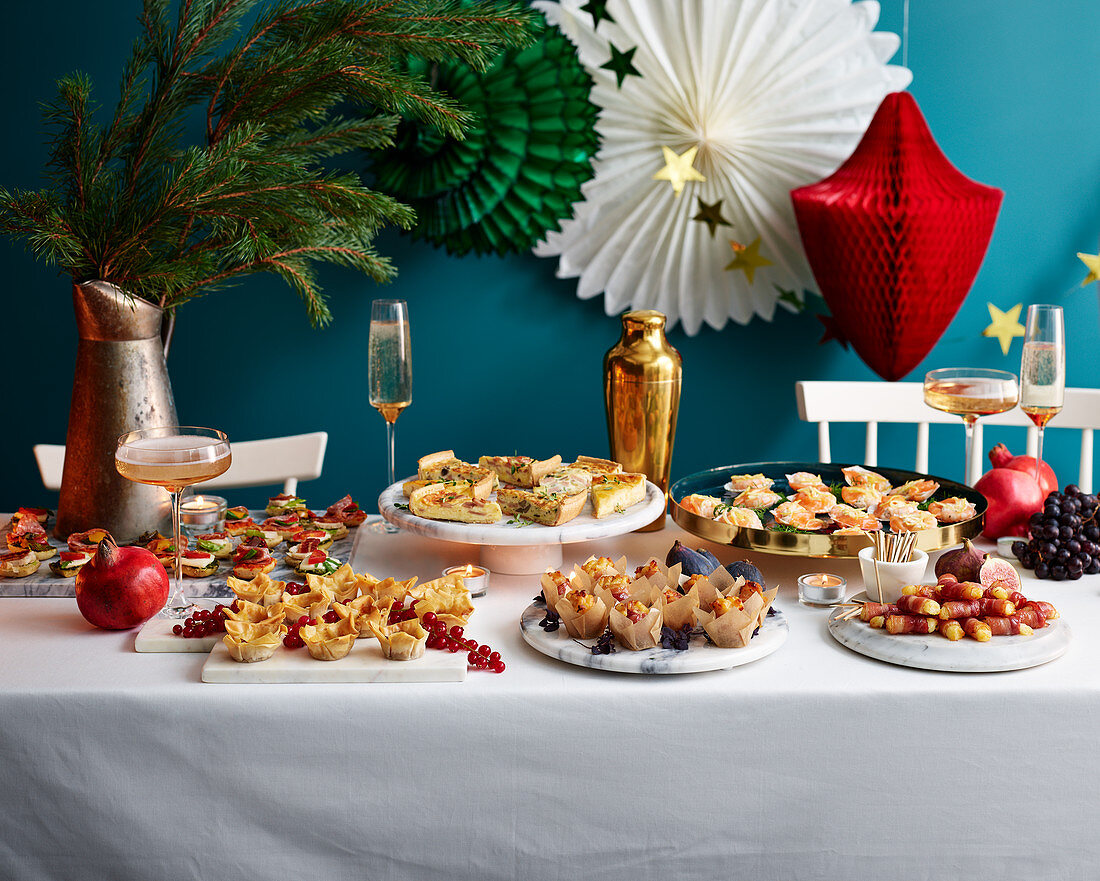 Buffet with party food for Chirstmas